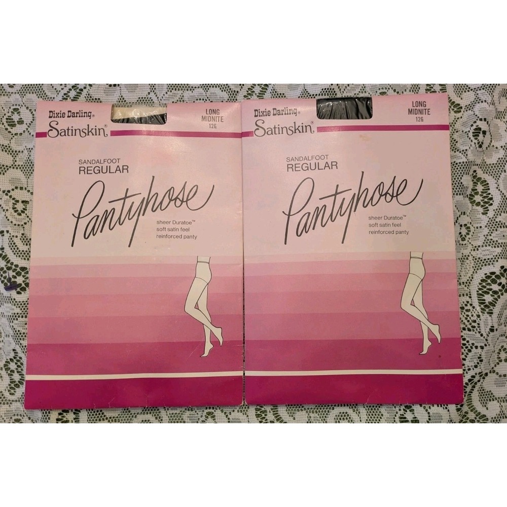 Lot Of 2 Pair of Vintage Dixie Darling Satinskin Pantyhose Long Midnight 126